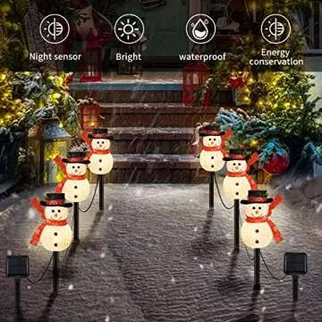 LIGHTSHINE Snowman Shape Solar Christmas Decorations, Solar Landscape Pathway Christmas Stakes Lights, Outdoor Christmas Lights Decor for Yard, Patio, Porch