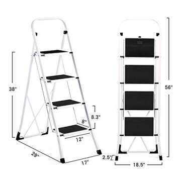 ACSTEP 4 Step Ladder Folding Step Stool with Handgrip for Adults, 350lbs Heavy-Duty Sturdy 4-Feet Steel Step Ladders 4 Step Stool Perfect for Kitchen & Household with Anti-Slip and Wide Pedal White