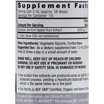 Natures Answer Burdock Root Alcohol Free - Promotes Healthy Blood Levels - Herbal Supplement - 1 fl oz (Pack of 2)