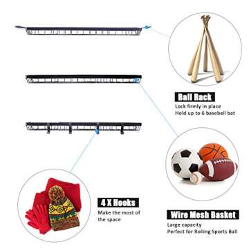 Mythinglogic Sports Equipment Storage Rack,Wall Mount Ball Storage Racks for garage, 3 Separate Ball...