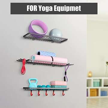 Mythinglogic Sports Equipment Storage Rack,Wall Mount Ball Storage Racks for garage, 3 Separate Ball Storage Organizer for Basketball, with Hooks