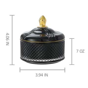 EVEREST GLOBAL Glass Jewelry Jar Diamond Facet Glass Candy Bowl with Lid Candy Dishes Decorative Can...