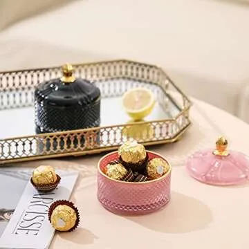 EVEREST GLOBAL Glass Jewelry Jar Diamond Facet Glass Candy Bowl with Lid Candy Dishes Decorative Candy Jar with lid for Christmas