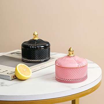 EVEREST GLOBAL Glass Jewelry Jar Diamond Facet Glass Candy Bowl with Lid Candy Dishes Decorative Candy Jar with lid for Christmas