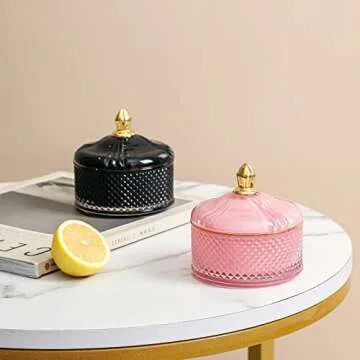 EVEREST GLOBAL Glass Jewelry Jar Diamond Facet Glass Candy Bowl with Lid Candy Dishes Decorative Candy Jar with lid for Christmas