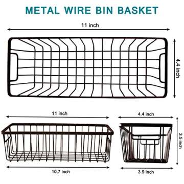 Farmhouse Metal Wire Bin Basket with Handle - Small, 4 Pack - Rustic Home Storage Organizer for Cabi...