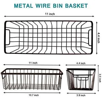 Farmhouse Metal Wire Bin Basket with Handle - Small, 4 Pack - Rustic Home Storage Organizer for Cabi...