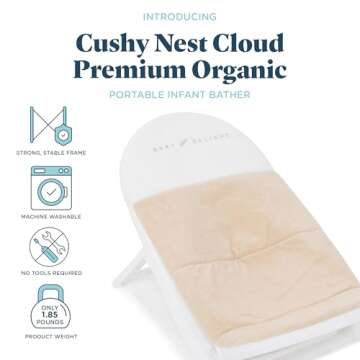 Baby Delight Cushy Nest Cloud Premium Organic Infant Bather | Baby Bath Seat | Comfortable Infant Ba...