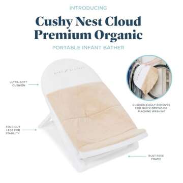 Baby Delight Cushy Nest Cloud Premium Organic Infant Bather | Baby Bath Seat | Comfortable Infant Bath Seat with Support | for Sinks and Tubs | Organic Oat