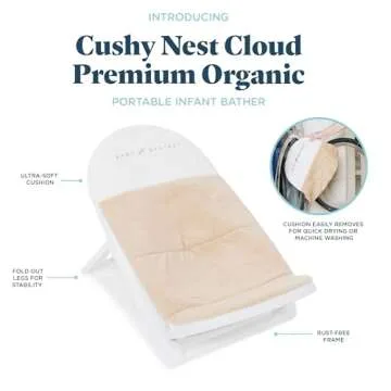 Baby Delight Cushy Nest Cloud Premium Organic Infant Bather | Baby Bath Seat | Comfortable Infant Bath Seat with Support | for Sinks and Tubs | Organic Oat