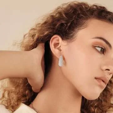 NANDUDU Pearl Earrings for Women Gold Hoop Earrings - Teardrop Earrings Dainty Pearl - Cubic Zirconia Chunky Hoop Earrings Trendy Hypoallergenic Tear Drop Jewelry Pearl