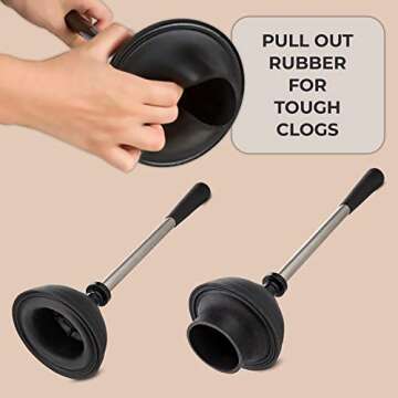 UMIEN Toilet Brush and Plunger Set 18-in - Updated 2025 No-Rust - Stainless Steel Design - Long Handles - with Freestanding Canister - Modern Bathroom Cleaning Plunger Brush Combo