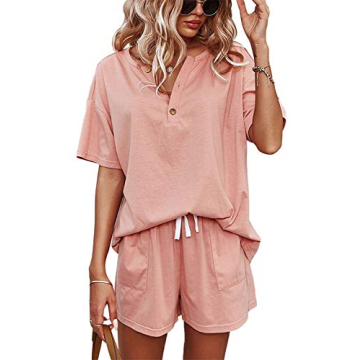 CORSKI Women's Short Sleeve Lounge Sweatsuit Sets Casual Fashion in Pink