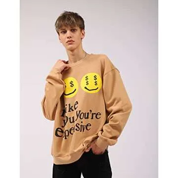 Arnodefrance i like you you're expensive Graphic Sweatshirt Hip Hop Letter Printing Crew Neck Pullover For Men And Women Khaki