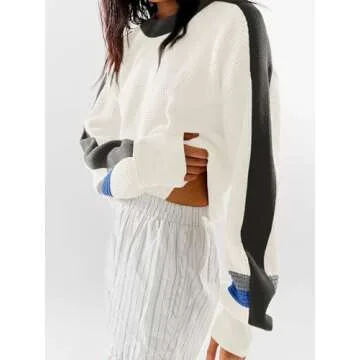 Trendy Color Block Waffle Knit Sweater for Women