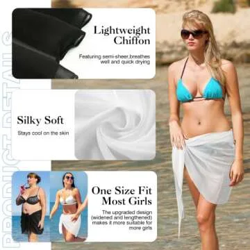 MooonGem 2pcs Beach Cover Up for Women, Chiffon Sarong Swimsuit Coverup for Pool, Summer Resort Wear Black White (Black+White, M)