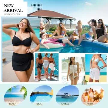 MooonGem 2pcs Beach Cover Up for Women, Chiffon Sarong Swimsuit Coverup for Pool, Summer Resort Wear Black White (Black+White, M)