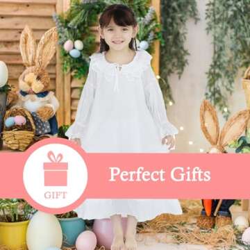 610 YOU Toddler Girl Nightgown, Comfy White Cotton Vintage Princess Long Sleeve Pajama Dress for Lit...