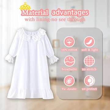 610 YOU Toddler Girl Nightgown, Comfy White Cotton Vintage Princess Long Sleeve Pajama Dress for Little Girl, 3-4T