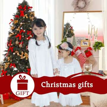 610 YOU Toddler Girl Nightgown, Comfy White Cotton Vintage Princess Long Sleeve Pajama Dress for Little Girl, 3-4T