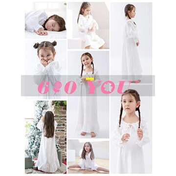610 YOU Toddler Girl Nightgown, Comfy White Cotton Vintage Princess Long Sleeve Pajama Dress for Little Girl, 3-4T