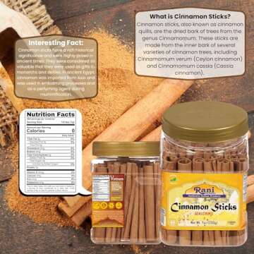 Rani Cinnamon Sticks 7oz (200g) PET Jar - 36-44 Sticks - Strong Aroma, Perfect for Baking, Cooking & Beverages | 3+ Inches Length - Cassia Saigon Cinnamon from Vietnam | Kosher