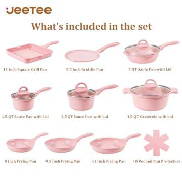 JEETEE Pink Pots and Pans Set Nonstick 23pcs, Healthy Kitchen Cookware Sets, Induction Cooking Set P...