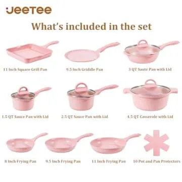 JEETEE Pink Pots and Pans Set Nonstick 23pcs, Healthy Kitchen Cookware Sets, Induction Cooking Set P...