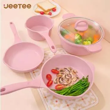 JEETEE Pink Nonstick Pots and Pans Set for Healthy Cooking