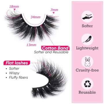 Mink Lashes Fluffy False Eyelashes 18mm Dramatic Faux Mink Eyelashes Natural Look Cat Eye Volume Eye...