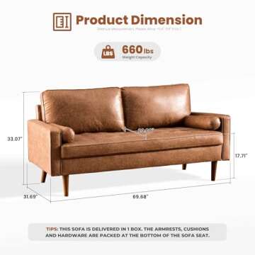 ovios 70" Loveseat Sofa Couch, Mid Century Modern Sofas Couches with Comfy Cushions, 2-Seater Faux L...