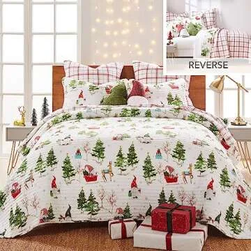 Levtex Home Merry & Bright Collection - Gnome Forest - Holiday Decorative Pillow (14x13.4x4in.) - 3D Christmas Tree - Green, Red and White
