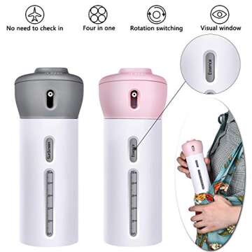 2 Pieces 4-in-1 Travel Dispenser Lotion Shampoo Gel Travel Dispenser Bottle Sets Organized Leak-proof Travel Toiletries Containers Rotatable Refillable Travel Bottles (Pink, Grey)