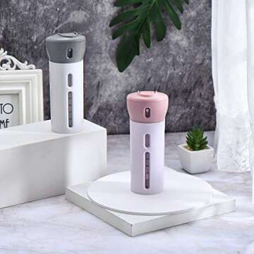 2 Pieces 4-in-1 Travel Dispenser Lotion Shampoo Gel Travel Dispenser Bottle Sets Organized Leak-proof Travel Toiletries Containers Rotatable Refillable Travel Bottles (Pink, Grey)