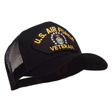 e4Hats.com US Air Force Veteran Military Patched Mesh Cap - Black OSFM