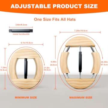 Hat Stretcher 4 Way, Hat Stretcher for Fitted Hats Size 6 7/8 to 8 1/2, Hat Jack Stretcher, Hat Reshaper Fits All Cap - Solid Wood, Heavy Duty of Hat Extender