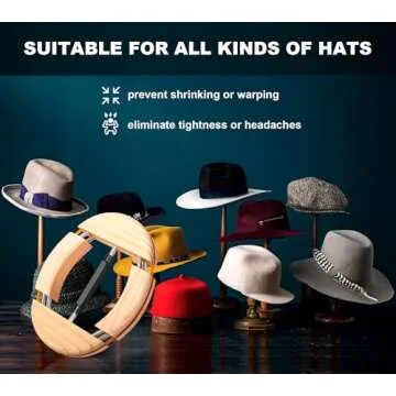 Hat Stretcher 4 Way, Hat Stretcher for Fitted Hats Size 6 7/8 to 8 1/2, Hat Jack Stretcher, Hat Reshaper Fits All Cap - Solid Wood, Heavy Duty of Hat Extender