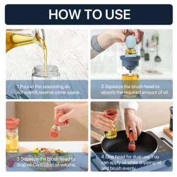 Aililiya Oil Dispenser, 2Pack Olive Dispenser Bottle with Silicone Brush,2-In-1 Dropper Measuring Glass for Kitchen Cooking, Frying, Baking, BBQ Pancake, Air Fryer, Marinating, Red+Blue
