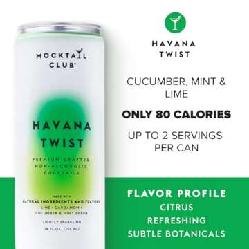 Mocktail Club Havana Twist Non-Alcoholic Sparkling Craft Cocktail - 4x12 Oz Cans | 80 Calories, Non-GMO, No Artificial Ingredients, Gluten Free, Vegan | Lime, Cucumber, Mint Shrub, Cardamom