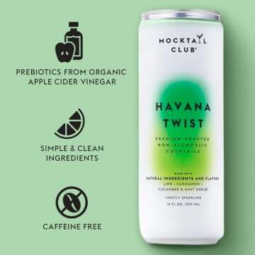 Mocktail Club Havana Twist Non-Alcoholic Sparkling Craft Cocktail - 4x12 Oz Cans | 80 Calories, Non-GMO, No Artificial Ingredients, Gluten Free, Vegan | Lime, Cucumber, Mint Shrub, Cardamom