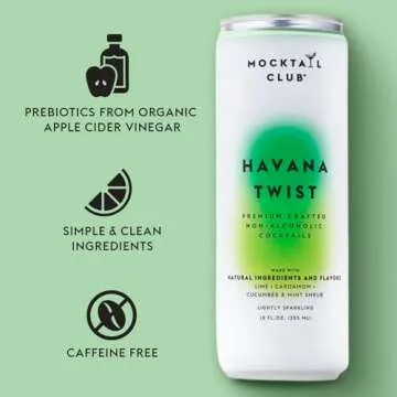 Mocktail Club Havana Twist Non-Alcoholic Sparkling Craft Cocktail - 4x12 Oz Cans | 80 Calories, Non-GMO, No Artificial Ingredients, Gluten Free, Vegan | Lime, Cucumber, Mint Shrub, Cardamom
