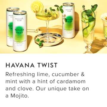 Mocktail Club Havana Twist Non-Alcoholic Sparkling Craft Cocktail - 4x12 Oz Cans | 80 Calories, Non-GMO, No Artificial Ingredients, Gluten Free, Vegan | Lime, Cucumber, Mint Shrub, Cardamom