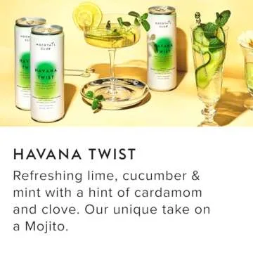 Mocktail Club Havana Twist Non-Alcoholic Sparkling Craft Cocktail - 4x12 Oz Cans | 80 Calories, Non-GMO, No Artificial Ingredients, Gluten Free, Vegan | Lime, Cucumber, Mint Shrub, Cardamom