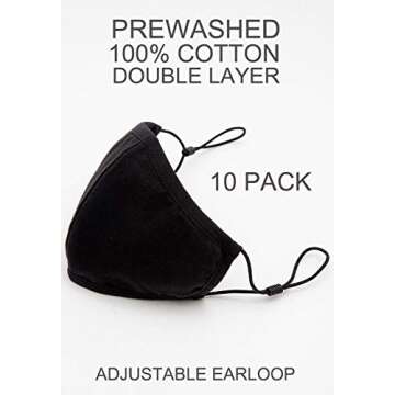 Econo High Washable Reusable Black Cotton Face Mask - Youth/Teen Size - 10 Pack