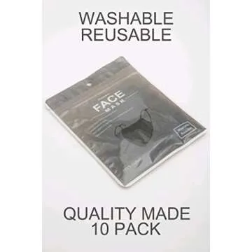 Econo High - Washable Reusable Black Cotton Face Masks 10-Pack