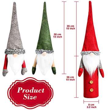 Festive Christmas Wine Bottle Covers, 3-Pack Holiday Gnome Decoration for Wine Lovers
