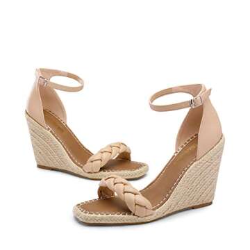 DREAM PAIRS Womens Open Toe Espadrilles Dressy Platform Ankle Straps Wedges Sandals SDPW2355W-1,Nude Braided,6.5