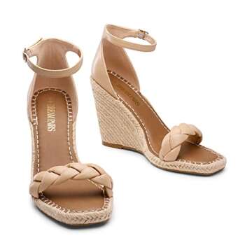 DREAM PAIRS Womens Open Toe Espadrilles Dressy Platform Ankle Straps Wedges Sandals SDPW2355W-1,Nude Braided,6.5