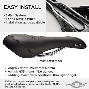 Terry Bike Saddle - Liberator Y Gel Saddle Bike Seat for Men's Cycling - Padded Wide Bike Seat Cushion for Comfortable Long Rides, Black Dura-tek Bicycle Seat Cover