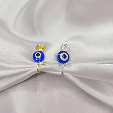 COLORFUL BLING 3Pcs Evil Eye Nose Ring, Non Piercing Nose Clip on, Fake Piercings Nose Ring for Women Men, Turkish Eye Protection Luck Gold Plated Nose Cuff, Summer Body Jewelry-gold